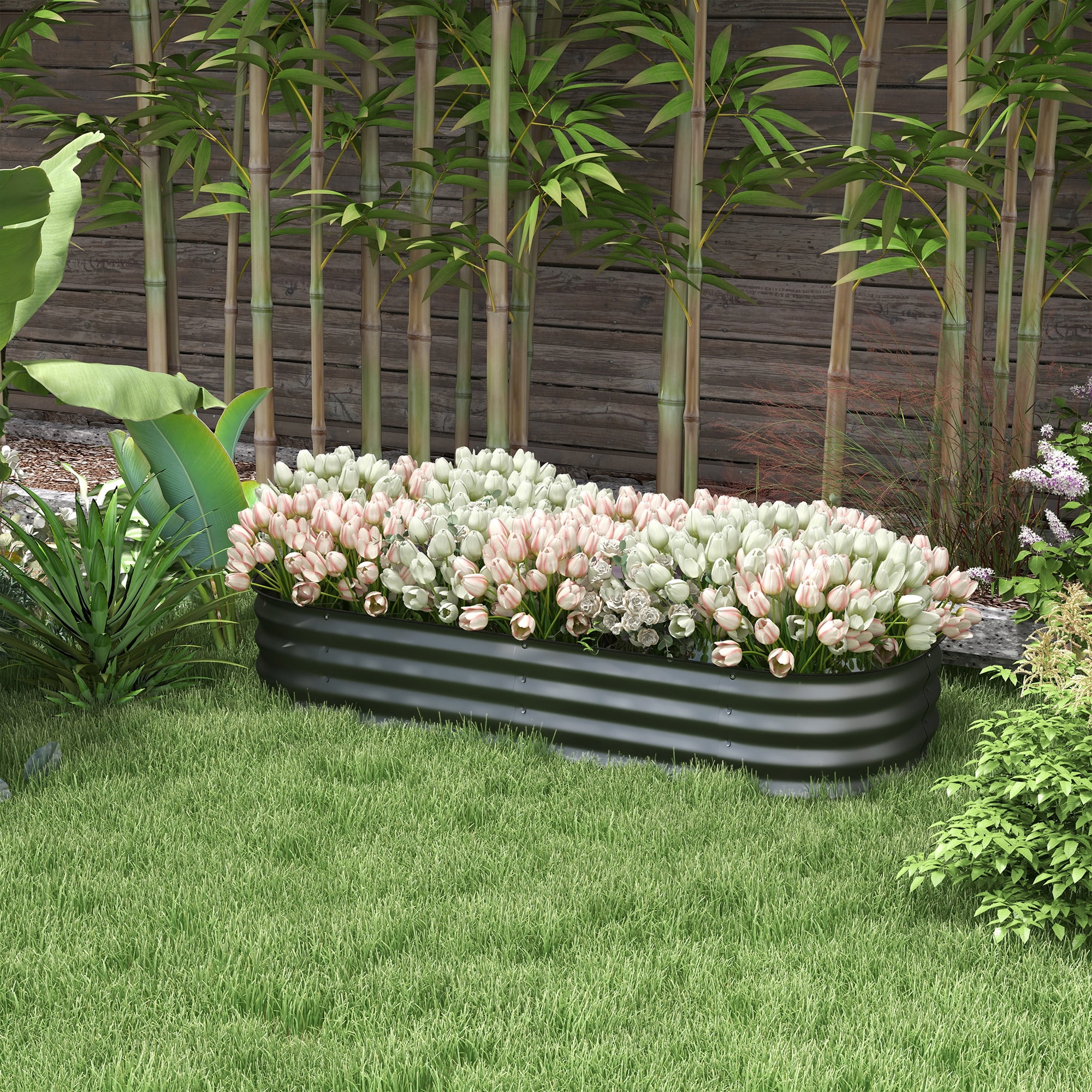 Outsunny Galvanized Raised Garden Bed Kit, Metal Planter Box Outsunny Galvanized Raised Garden Bed Kit, Metal Planter Box