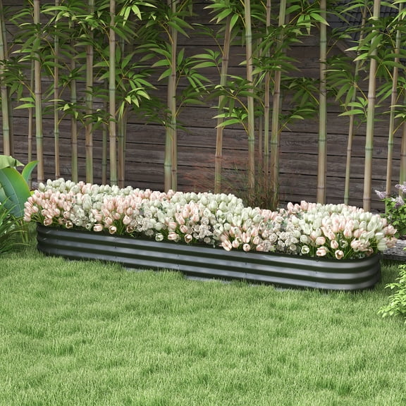 Outsunny Galvanized Raised Garden Bed Kit, Metal Planter Box with Safety Edging, 94.5" x 24.5" x 11.75", Dark Gray