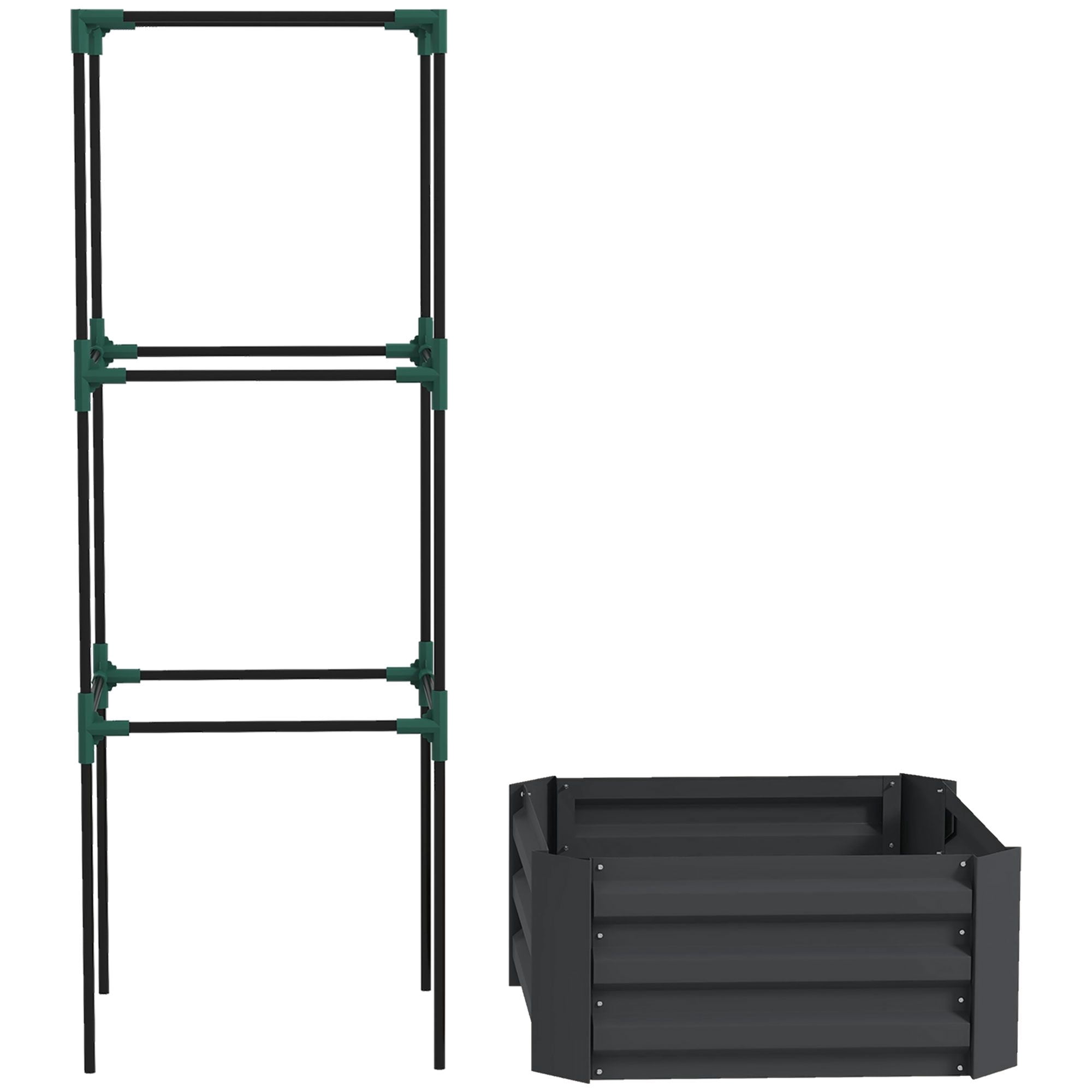 Outsunny Galvanized Steel Raised Garden Bed with Adjustable Tomato Cage Trellis, 24" x 24" x 55" Dark Gray Metal Planter for Vegetables and Climbing Vines, Outdoor Patio & Backyard