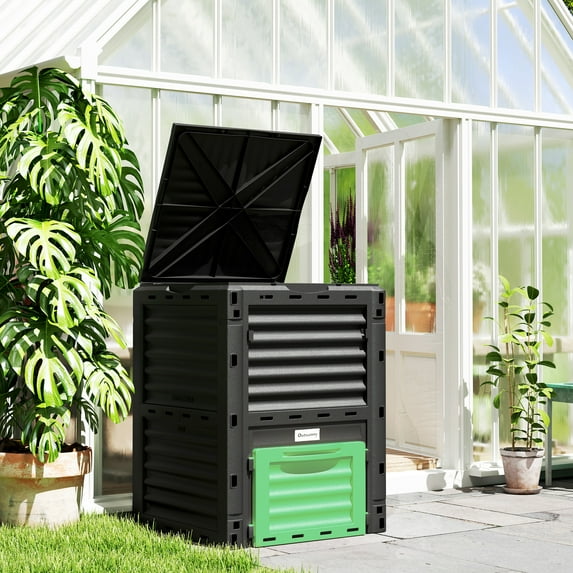 Outsunny Garden Compost Bin 80 Gallon Outdoor Large Capacity Composter Fast Create Fertile Soil Aerating Box, Easy Assembly, Green