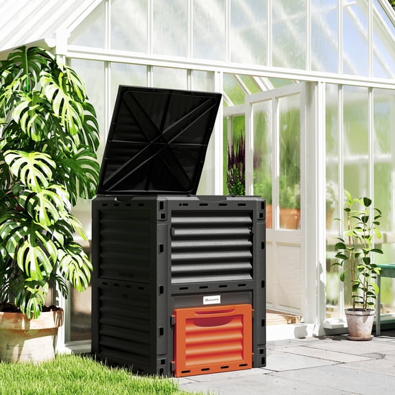 Outsunny Garden Compost Bin 80 Gallon Outdoor Large Capacity Composter Fast Create Fertile Soil Aerating Box, Easy Assembly, Orange