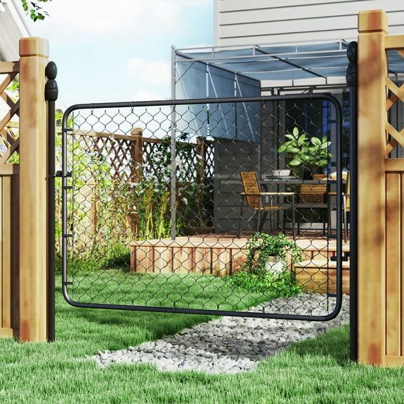 Outsunny Garden Gate Chain Link Fence Gate, Galvanized Steel Garden Door for Yard Entrance Way, 47.2 x 70.9 in., Black