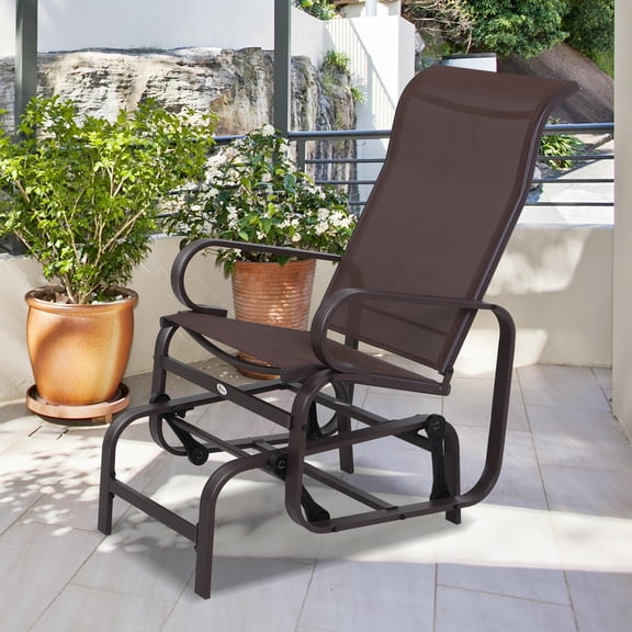 Outsunny Gliding Lounger Chair, Outdoor Swinging Chair with Smooth Rocking Arms and Lightweight Construction for Patio Backyard, Brown