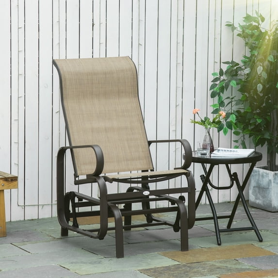 Outsunny Gliding Lounger Chair, Outdoor Swinging Chair with Smooth Rocking Arms and Lightweight Construction for Patio Backyard, Tan