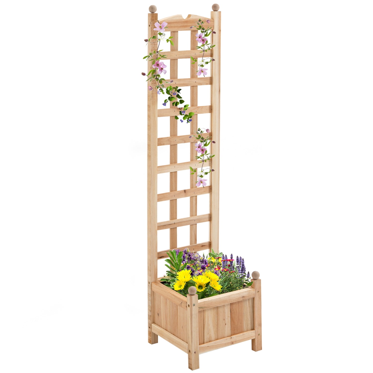 Outsunny Wooden Raised Garden Bed with Elegant Trellis Design