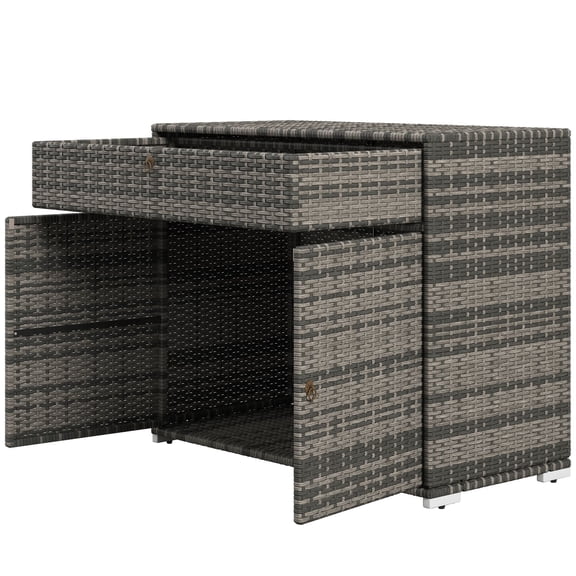 Outsunny Gray PE Rattan Outdoor Storage Cabinet with Drawer, Waterproof Galvanized Steel Pool Towel Organizer for Patio, Backyard, Spa, Deck, and Indoor Bathroom, 39.25"W x 33"H