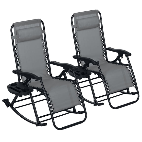Outsunny Grey Zero Gravity Chair Set: 2-Pack Recliners with Pillows, Cup Trays & Phone Holders for Ultimate Relaxation