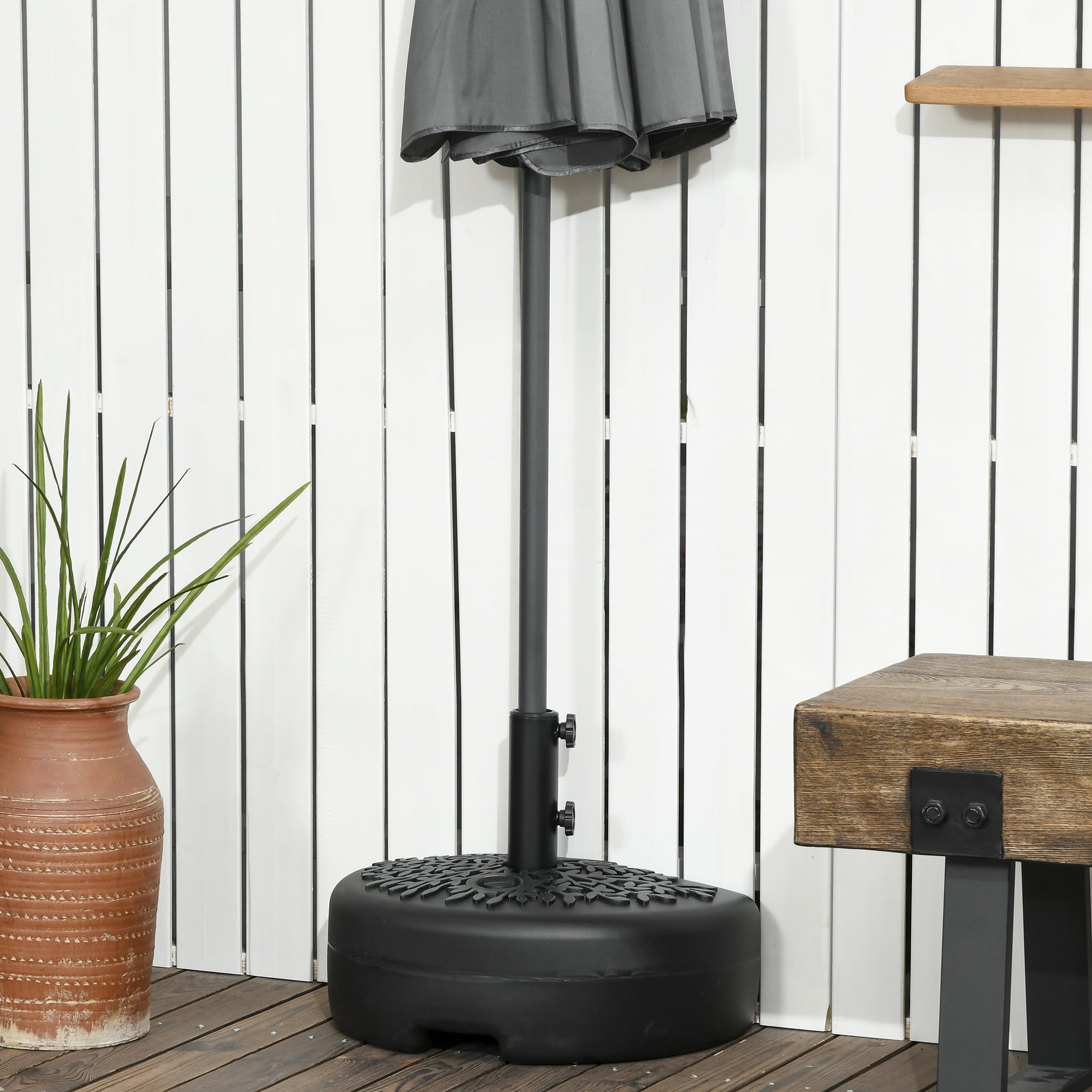 Outsunny Half Round Umbrella Base, Sand or Water Filled Half Patio Umbrella Stand Holder for Garden, 40lb Capacity Water or 46lb Capacity Sand, Black