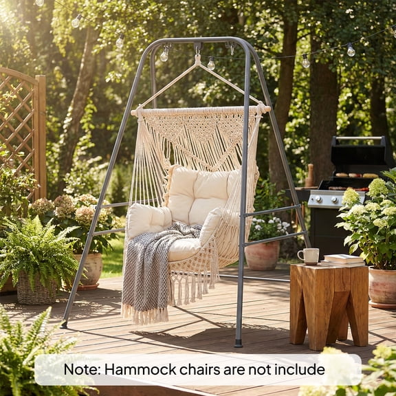 Outsunny Hammock Chair Stand, Heavy Duty Hanging Chair Stand with Anti-Slip Foot Pads, 2 Carabiners, Gray