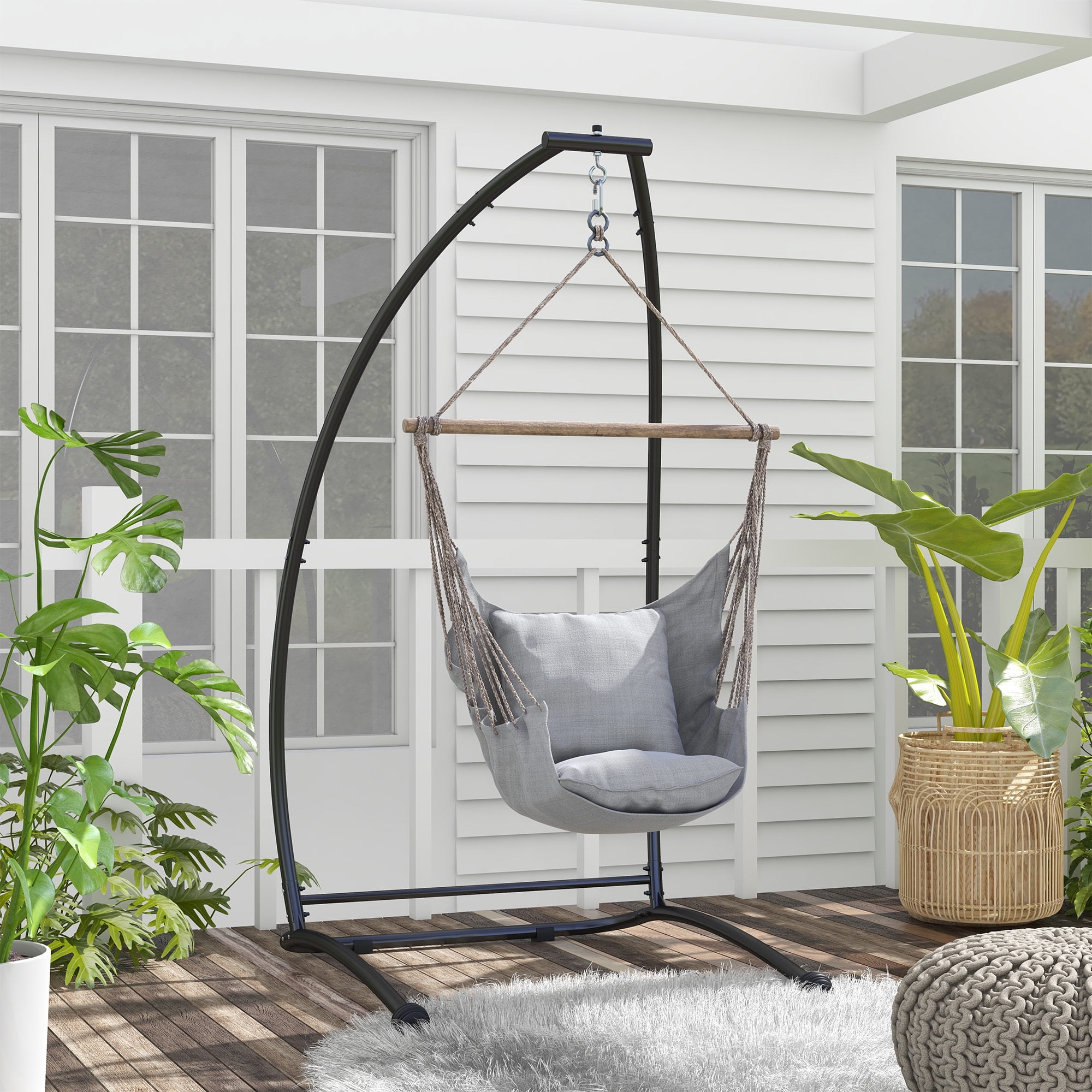 Outsunny Hammock Chair Stand. Metal Frame C Shape Hammock Stand, Black ...