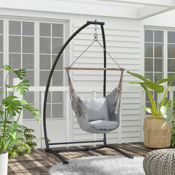 Outsunny Hammock Chair Stand. Metal Frame C Shape Hammock Stand, Black