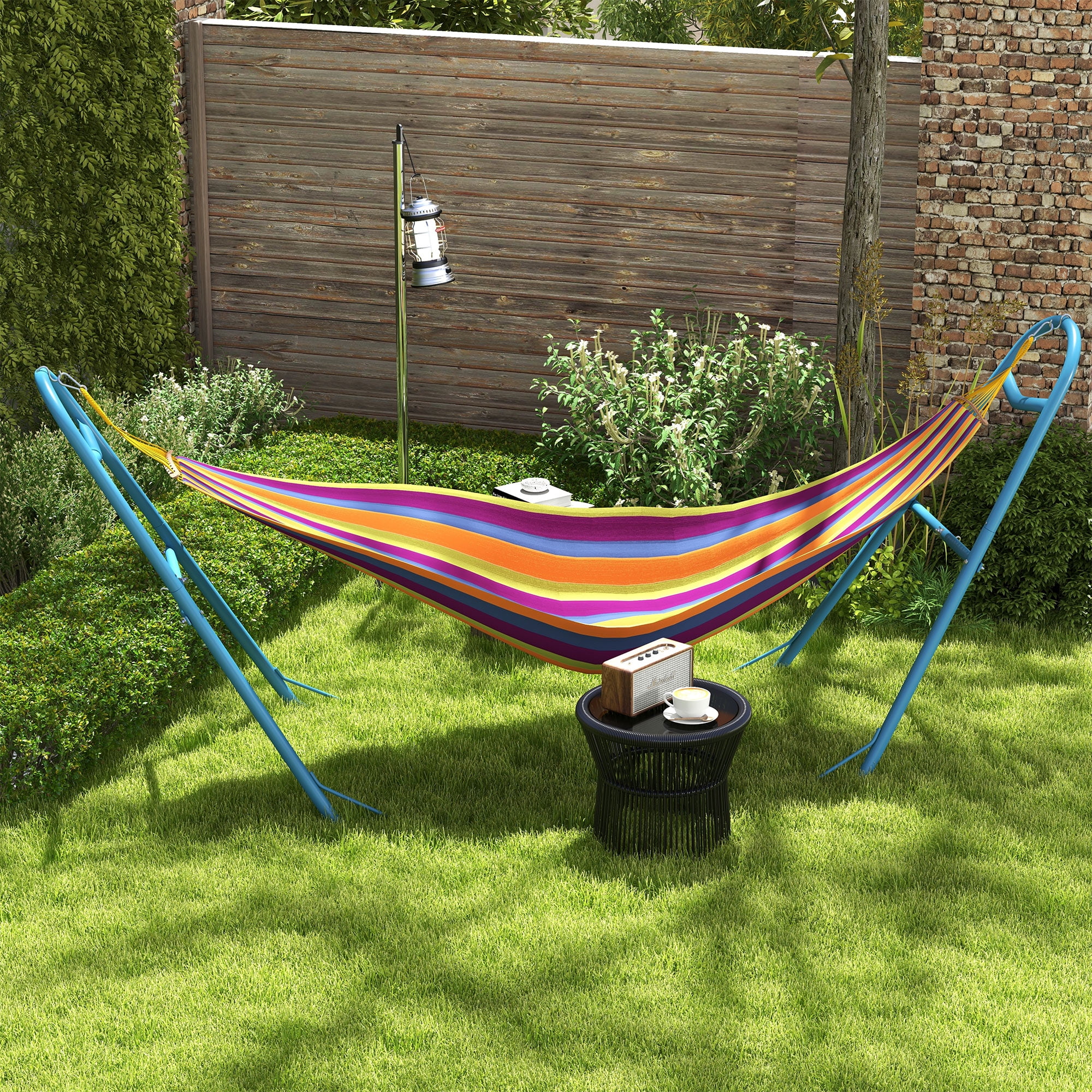 Blue Adjustable Steel Frame Hammock Stand with Weather Resistant Finish