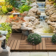 Outsunny Interlocking Deck Tiles, Pack of 11 Outdoor Flooring Patio Tiles, 12" x 12", All Weather for Porch, Balcony, Backyard for a New Classic Look, Teak