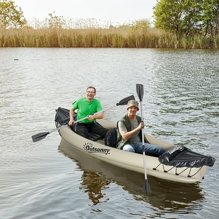 Outsunny K2 Kayak, 2 Person Inflatable Kayak, Includes Paddles, Aluminum Oars, Repair Kit, Portable Tandem Blow Up Boat, Beige