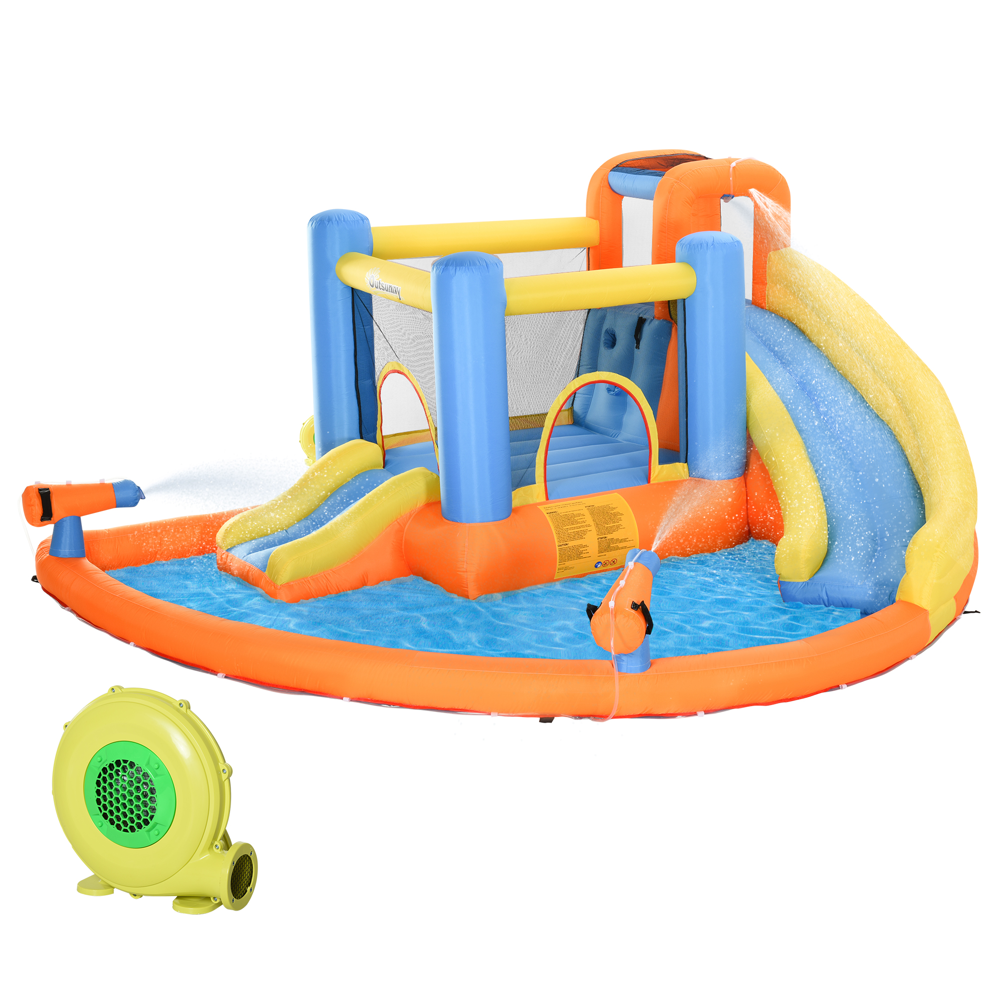 Outsunny Kids Inflatable Water Slide 5-in-1 Bounce House Water Park Jumping Castle with Water Pool, Slide, Climbing Walls, & 2 Water Cannons, 450W Air Blower - image 1 of 9