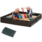 Outsunny Kids Outdoor Sandbox with Cover Garden Bed, Easy Assembly Children's Square Sandbox for Backyard, Brown, 48.5" x 48.5" x 8.25"