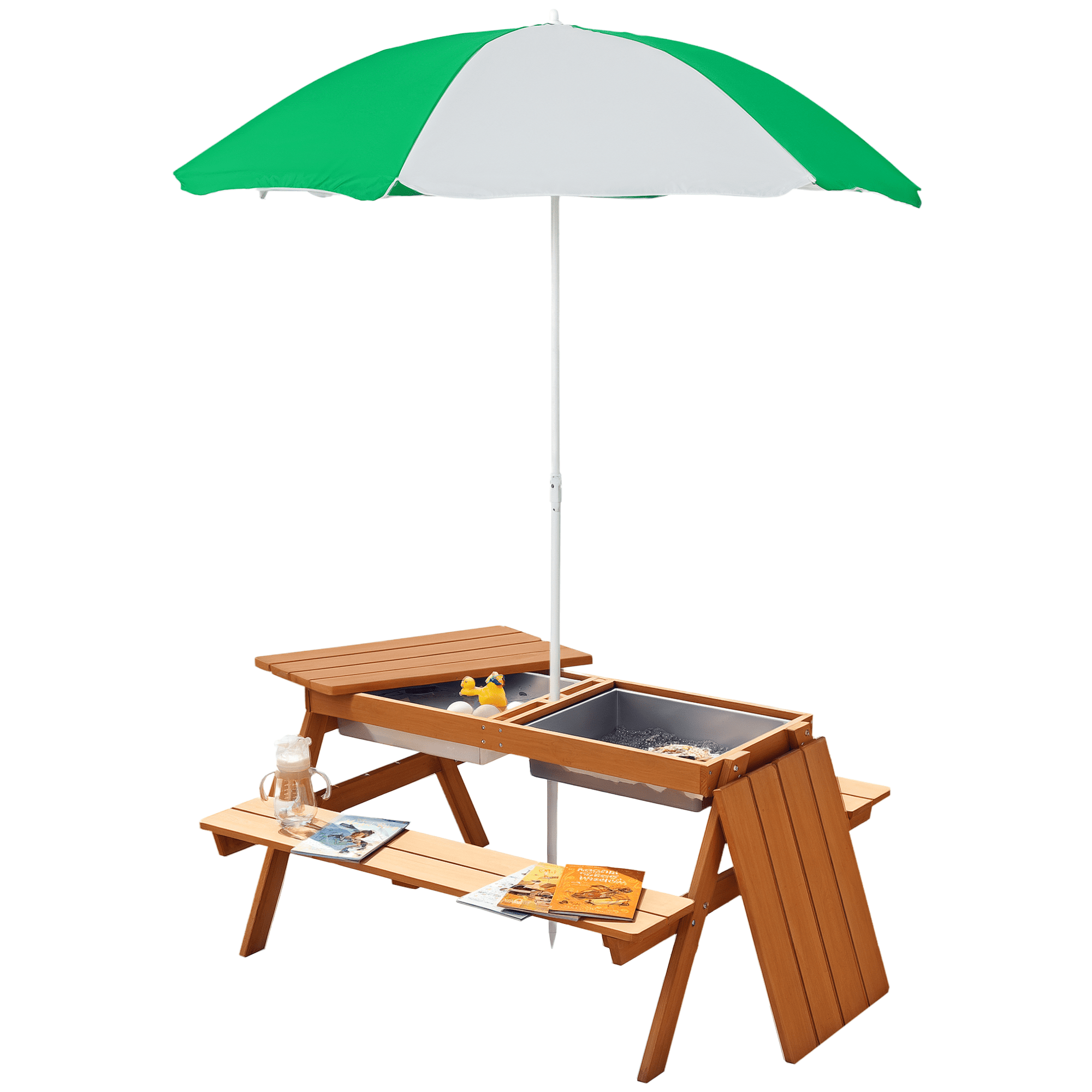 Outsunny Kids Picnic Table with Umbrella and Storage Inside, Sand and ...