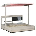 Outsunny Kids Sandbox with Canopy Adjustable, Wooden Sandbox Backyard