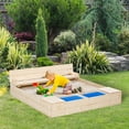 thumbnail image 1 of Outsunny Kids Wooden Sandbox w/ Two Plastic Boxes Foldable Bench Seat Waterproof Cover Bottom Liner Storage Space, 1 of 9