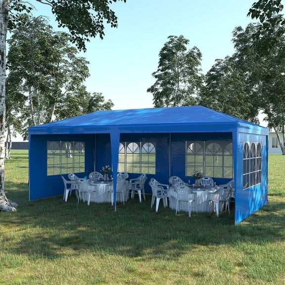 Outsunny Large 10' x 20' Party Tent, Events Shelter Canopy Gazebo with 4 Removable Side Walls for Weddings, Blue