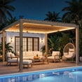 thumbnail image 1 of Outsunny Louvered Pergola with Solar LED lights, 10' x 10' Outdoor Pergola Metal Patio Hardtop Gazebo with Metal Roof, Drainage Gutters, Nature Wood, 1 of 9