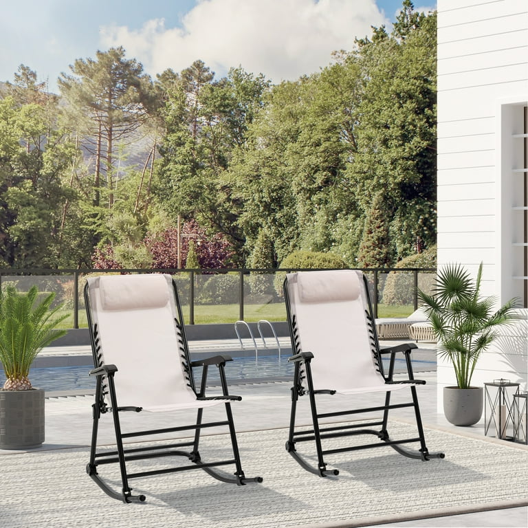 Outsunny Mesh Patio Folding Rocking Chair Set, Porch Lawn