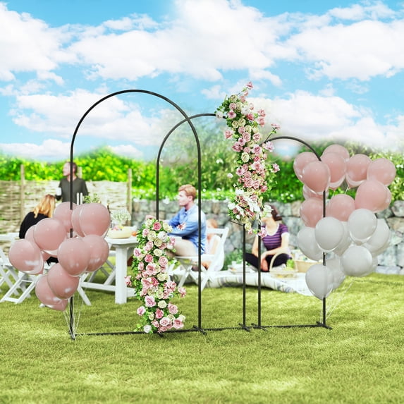 Outsunny Metal Arch Backdrop Stand Set of 3, 7/6.5/6 ft Wedding Arch Frame, Balloon Backdrop Arch Stand Set for Birthday Party, Black