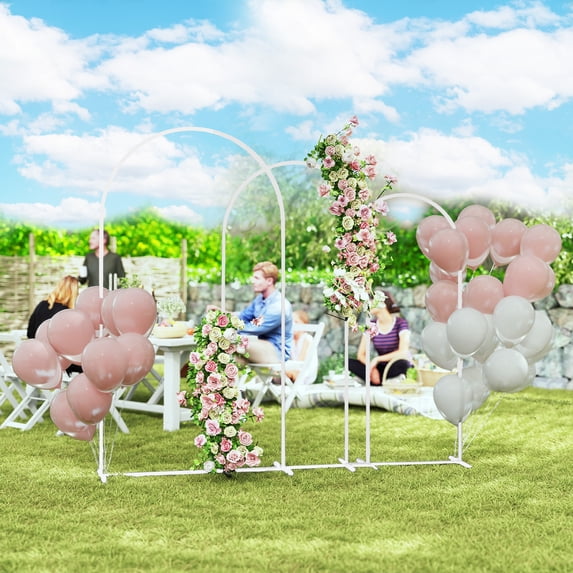 Outsunny Metal Arch Backdrop Stand Set of 3, 7/6.5/6 ft Wedding Arch Frame, Balloon Backdrop Arch Stand Set for Birthday Party, White