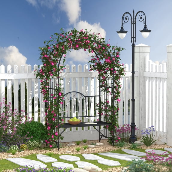 Outsunny Metal Customizable and Two-Trellis Design Garden Bench Black