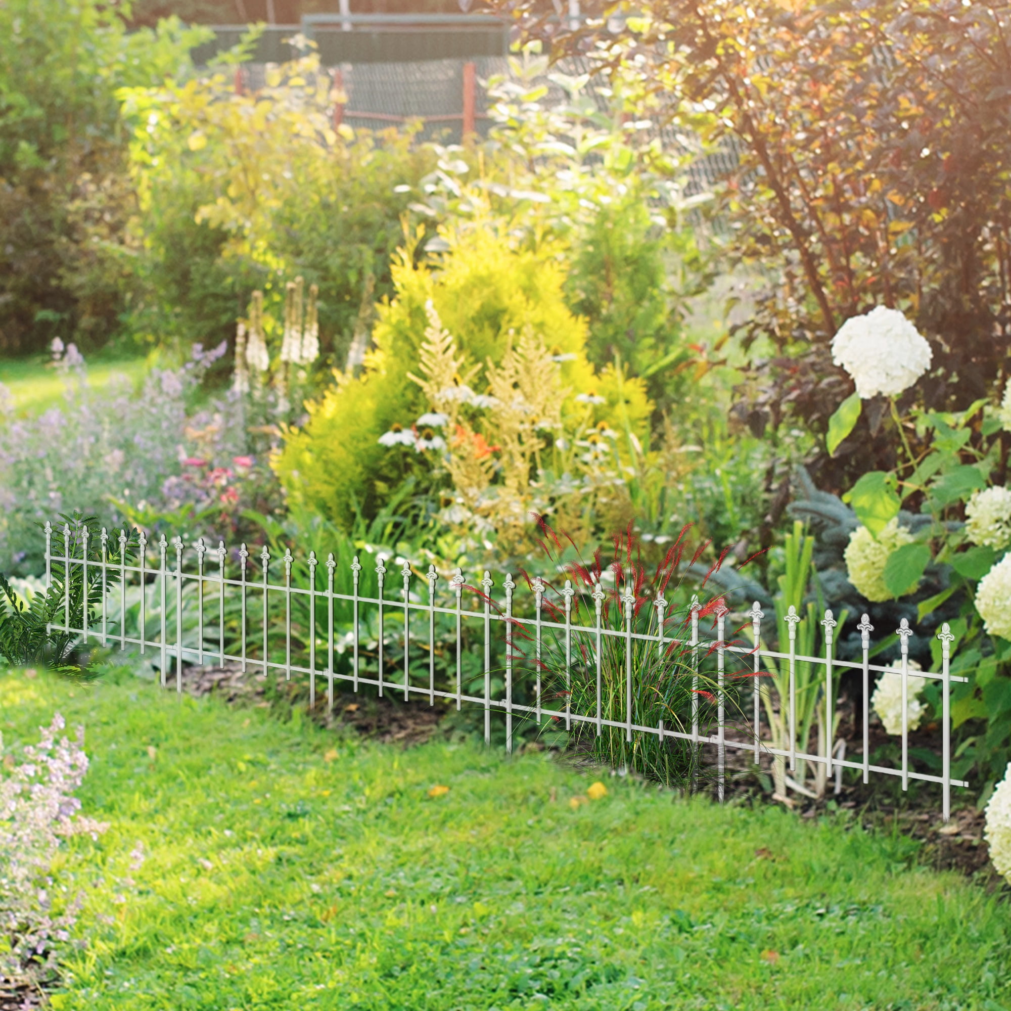 Outsunny Metal Decorative Garden Fence, 9.2' x 17.25" 5 Pack Steel Fence Panels, Decorative Border Fence for Landscape, Flower Bed, Animals, Black