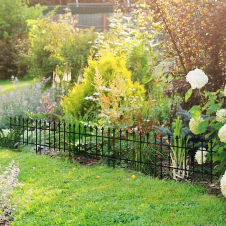 Outsunny Metal Decorative Garden Fence, 9.2' x 17.25" 5 Pack Steel Fence Panels, Decorative Border Fence for Landscape, Flower Bed, Animals, Black