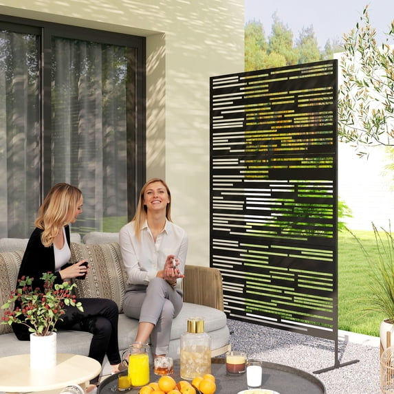 Outsunny Metal Outdoor Privacy Screen, 78" H x 48" W Decorative Privacy Fence Screen, Black