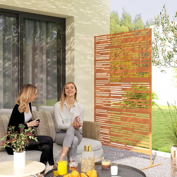 Outsunny Metal Outdoor Privacy Screen, 78" H x 48" W Decorative Privacy Fence Screen, Brown