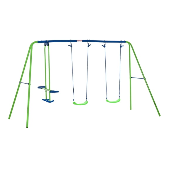 Outsunny Metal Swing Set With Glider, Two Swing Seats And Adjustable Height, Outdoor Heavy Duty A-Frame Suitable For Playground, Backyard, Green