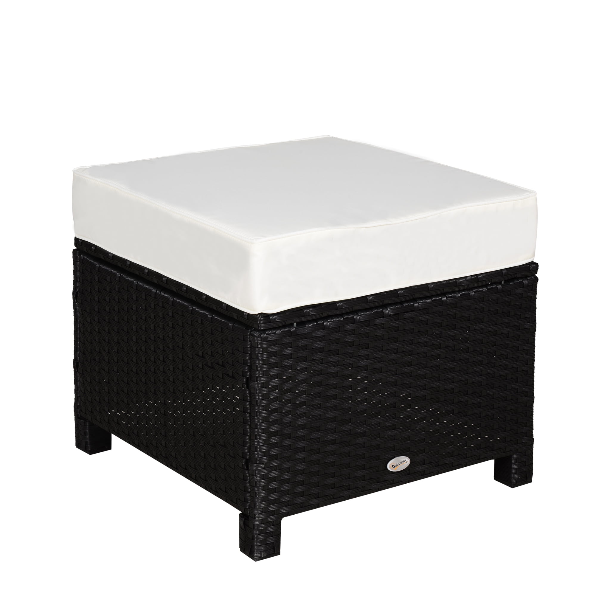 Outsunny Modern Square Rattan Wicker Ottoman Footrest with