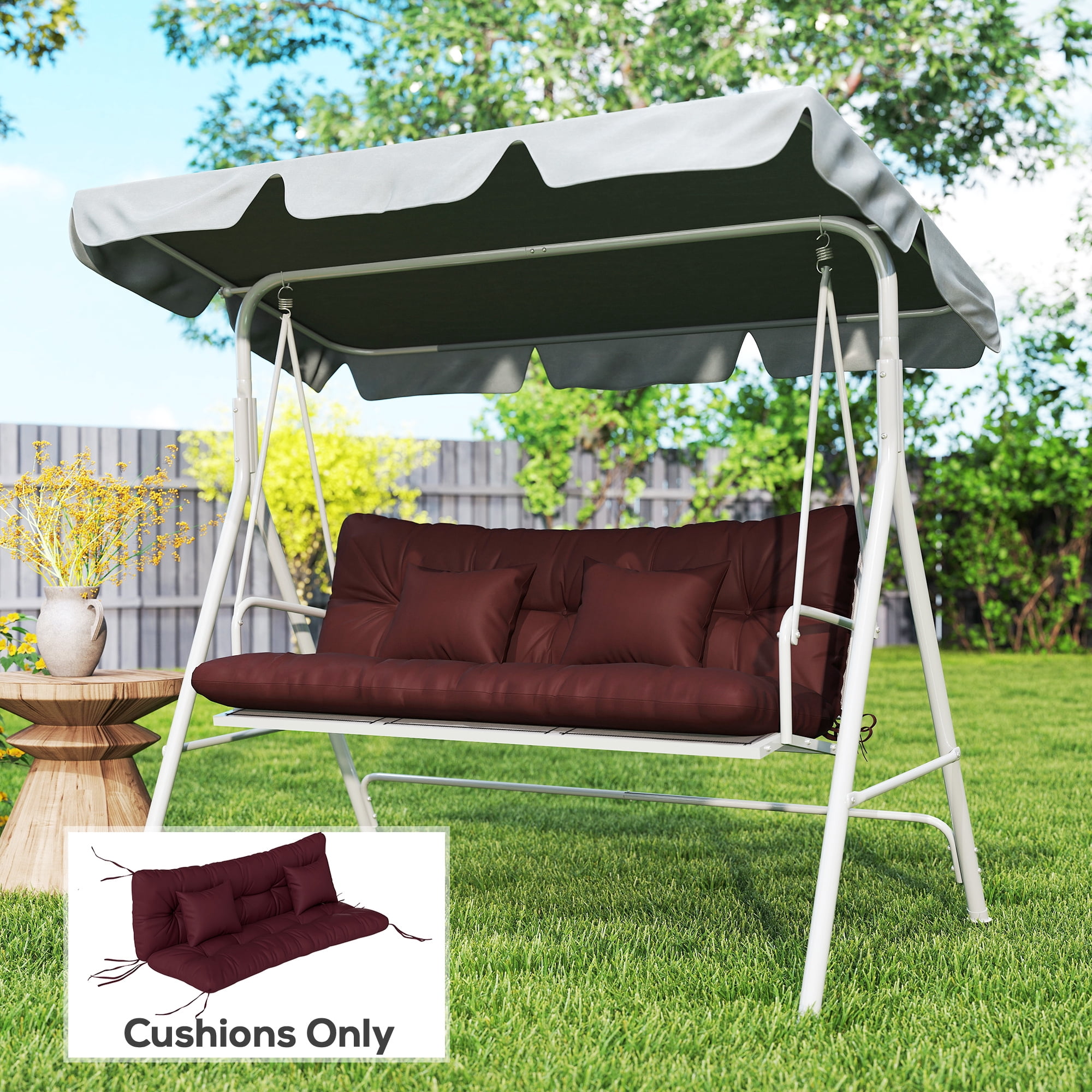 Outsunny Outdoor 1 Seat Cushion, 1 Back Cushion and 2 Pillows, for Patio Garden Furniture Seat Replacement, Wine Red