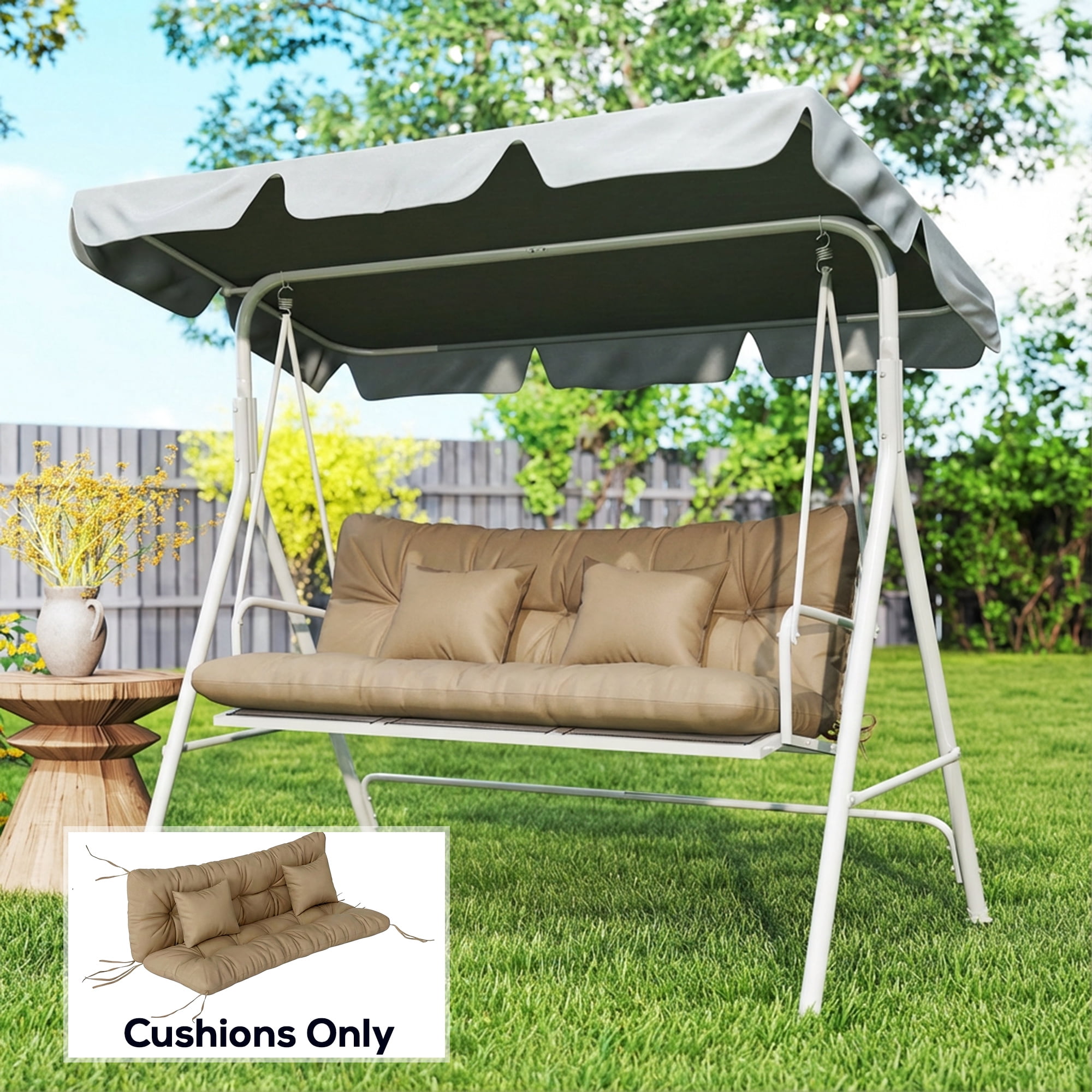 Outsunny Outdoor 1 Seat Cushion, 1 Back Cushion and 2 Pillows, for Patio Garden Furniture Seat Replacement, khaki