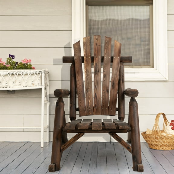 Outsunny Outdoor Adirondack Style Wooden Rocking Chair, Small, Brown