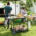 thumbnail image 1 of Outsunny Outdoor Bar Cart Grill Table with Wheels, Stainless Steel Tabletop Outdoor Pizza Oven Stand Prep Table with Three-Shelf Storage and Hooks, 1 of 9