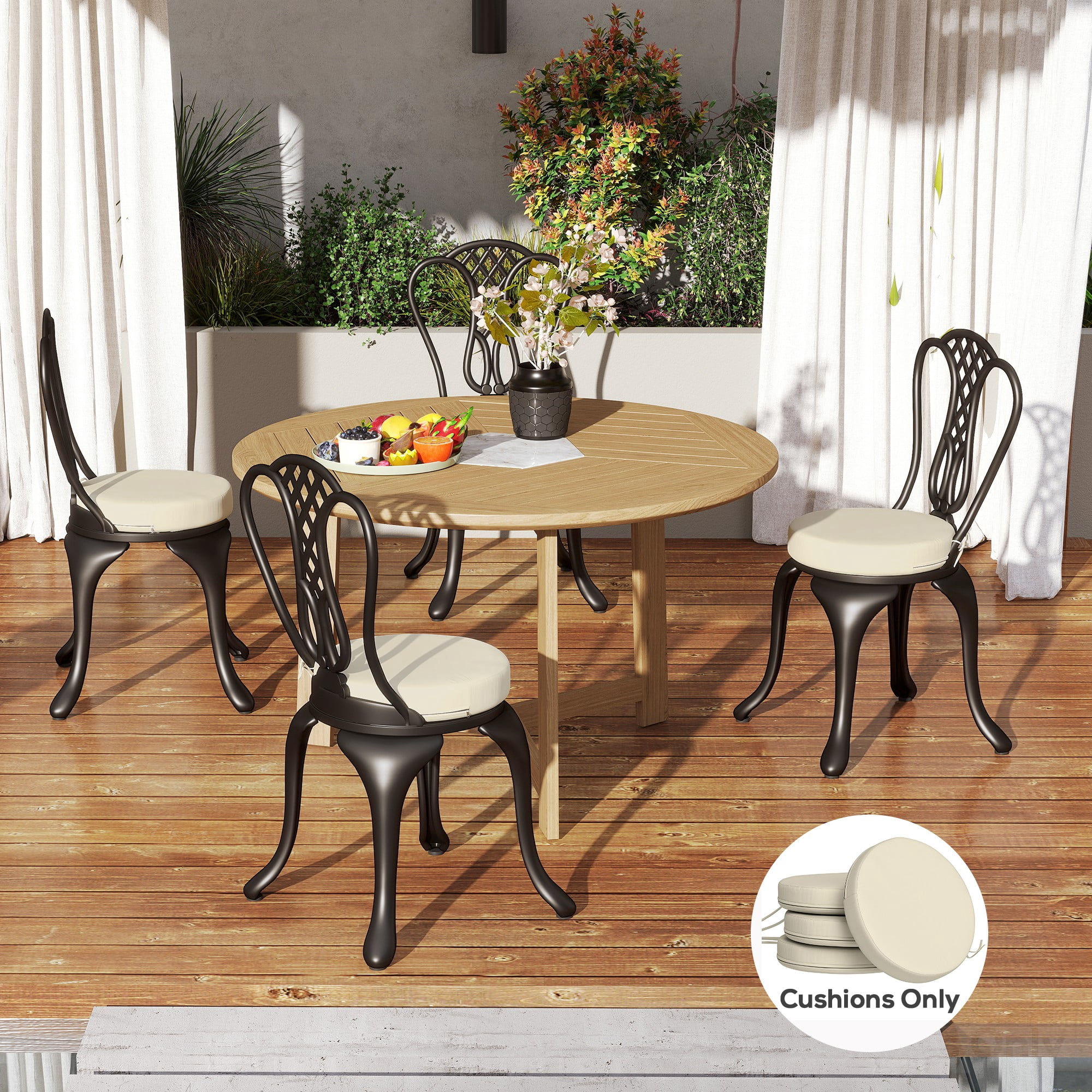 Outsunny Outdoor Chair Cushions Set of 4, Round Seat Cushions for Dining Chairs Bistro Chairs with Machine Washable Cover, 15" x 15" x 3", Cream White