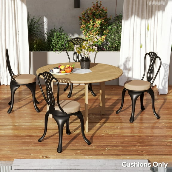 Outsunny Outdoor Chair Cushions Set of 4, Round Seat Cushions for Dining Chairs Bistro Chairs with Machine Washable Cover, 15" x 15" x 3", Khaki