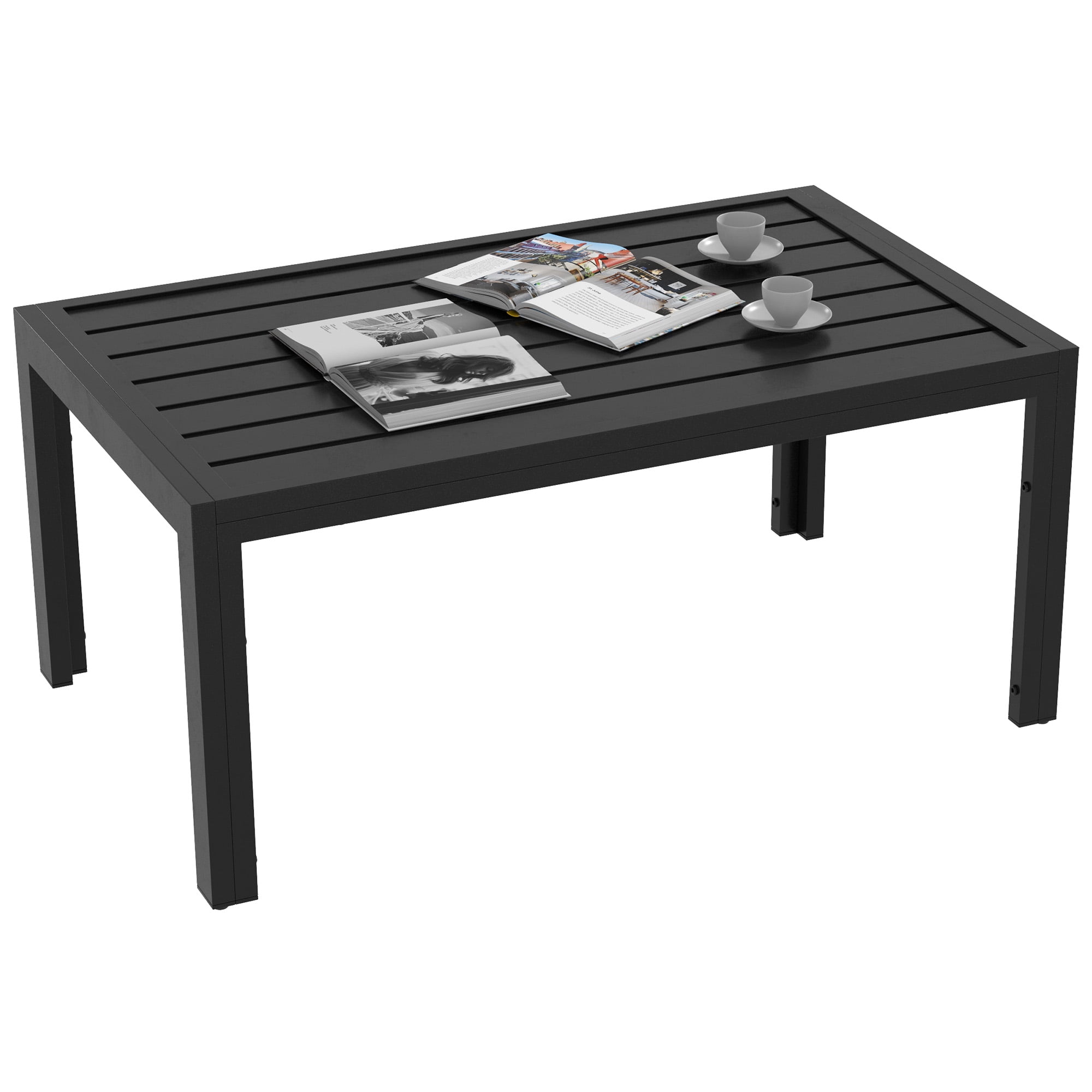 Outsunny Outdoor Coffee Table, Rectangle Side Table with Steel Frame