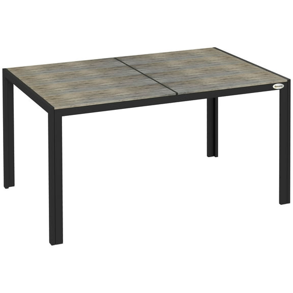 Outsunny Outdoor Dining Table for 6 People Aluminum Rectangular Patio Table with Faux Wood Tabletop for Backyard Lawn Balcony  Poolside 55" x 35.5" Gray