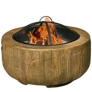 Outsunny Outdoor Fire Pit, 24-inch Metal Wood Burning Fireplace with Spark Cover for Patio, Backyard
