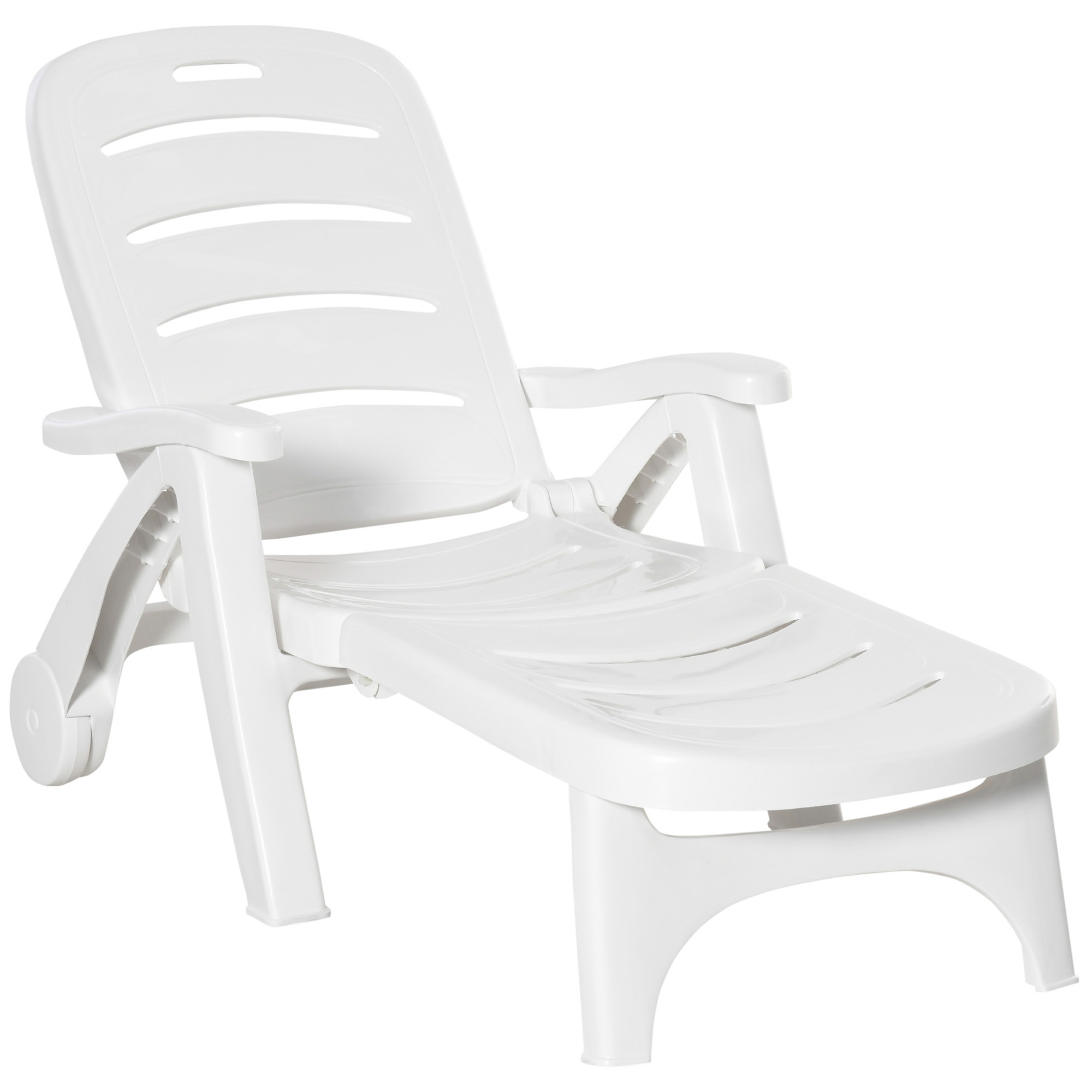 Outsunny Outdoor Folding Chaise Lounge Chair on Wheels, Patio Sun Lounger Recliner & 5-Position Backrest for Garden, Beach, Pool, White - image 1 of 9