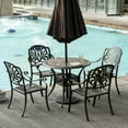 thumbnail image 1 of Outsunny Outdoor Furniture Cast Aluminum Dining Set for 4, Round Patio Table and Chairs w/ Umbrella Hole, Stackable Design, Adjustable Feet, Bronze, 1 of 9