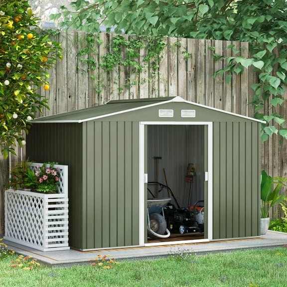 Outsunny Outdoor Galvanized Steel Storage Shed, 75.5" x 109" x 76.75", Green