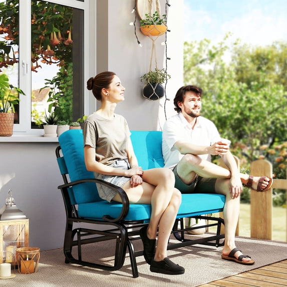 Outsunny Outdoor Glider Bench, 2-Person Patio Rocker Loveseat with Tufted Cushions, Steel Frame for Porch, Garden Backyard, Blue