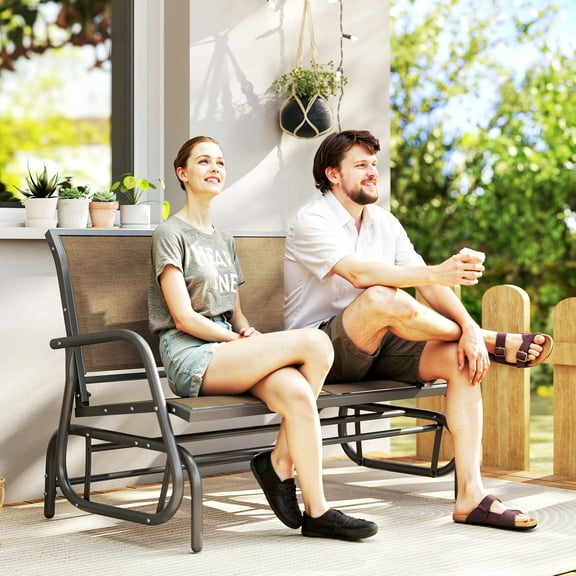 Outsunny 2-Person Outdoor Glider Bench, Patio Double Swing Rocking Chair Loveseat w/Powder Coated Steel Frame for Backyard Garden, Light Mixed Brown