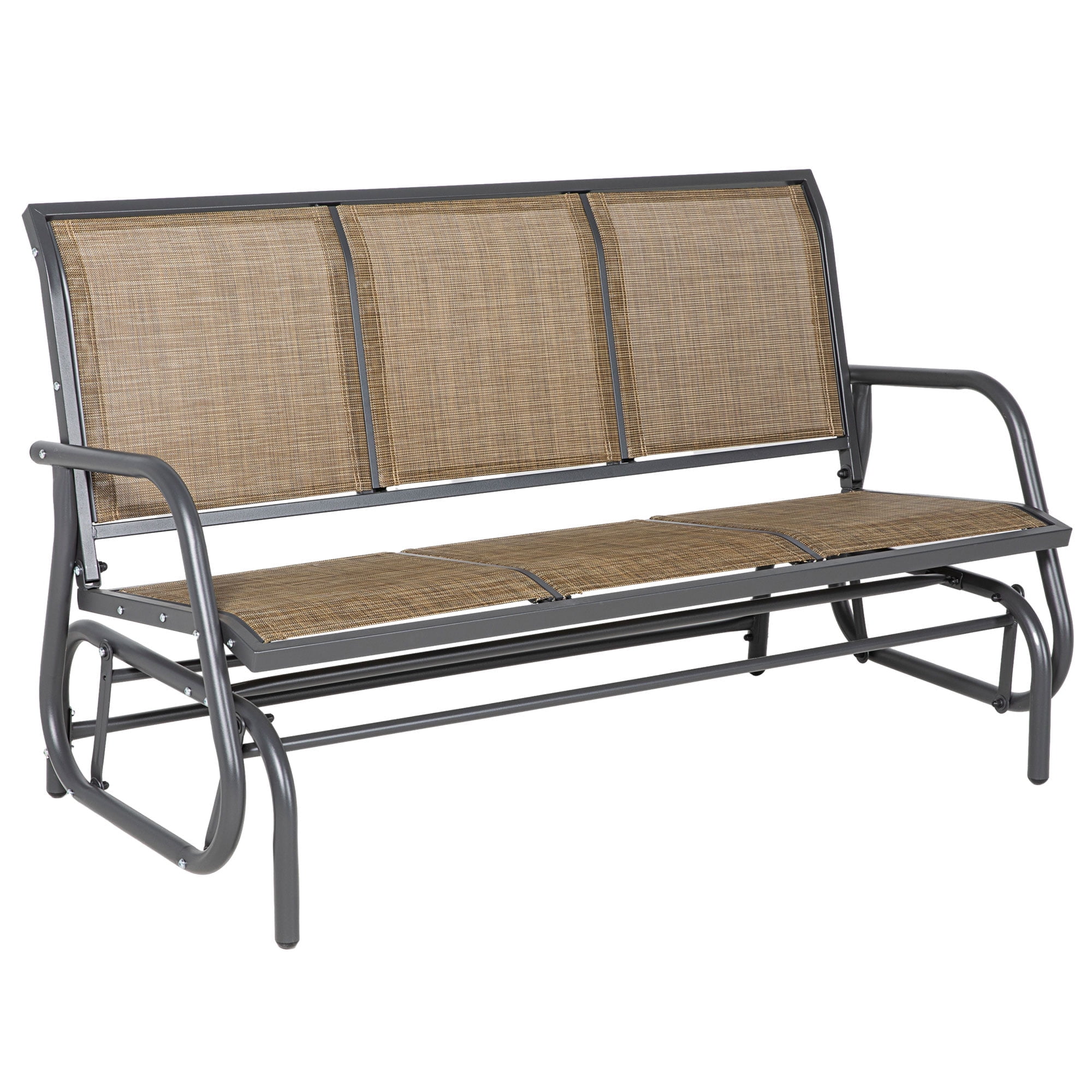 Light Brown Mesh Fabric Outdoor Glider Bench for Three